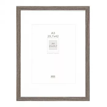 Deknudt S66KH3 P1 DIN A3 29.7x42 cm Holzgrauer Bilderrahmen mit weißem Passepartout