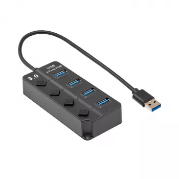 Akyga AK-AD-33 aktiver USB-3.0-Hub, 4 Ports mit Einzelschaltern, 15 cm, schwarz