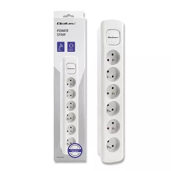 Qoltec Steckdosenleiste 6 Steckdosen 1,8 m Weiß
