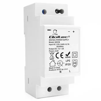 Qoltec DIN Rail Power Supply 24W 12V 2A Grey