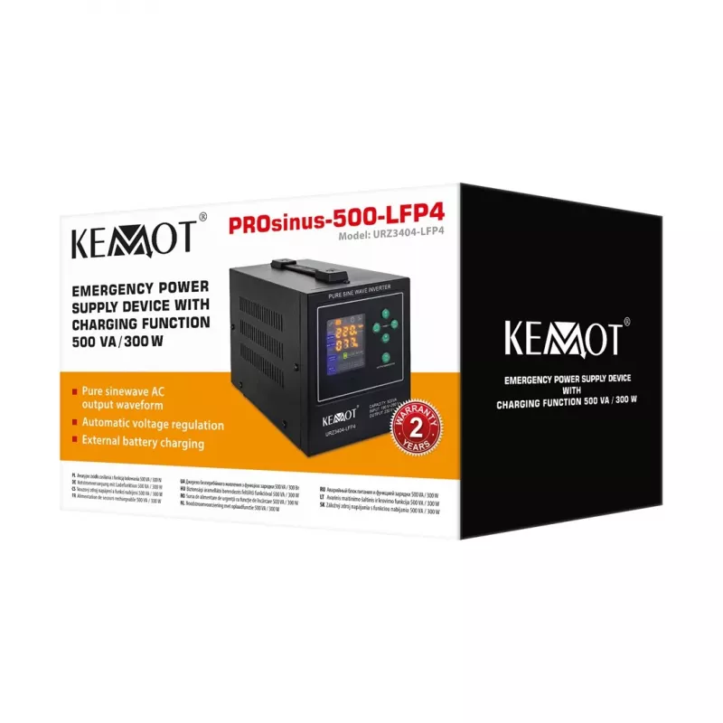 KEMOT PROsinus-500-LFP4 USV Reine Sinuswelle Wechselrichter mit Ladefunktion 12V 230V 500VA/300W