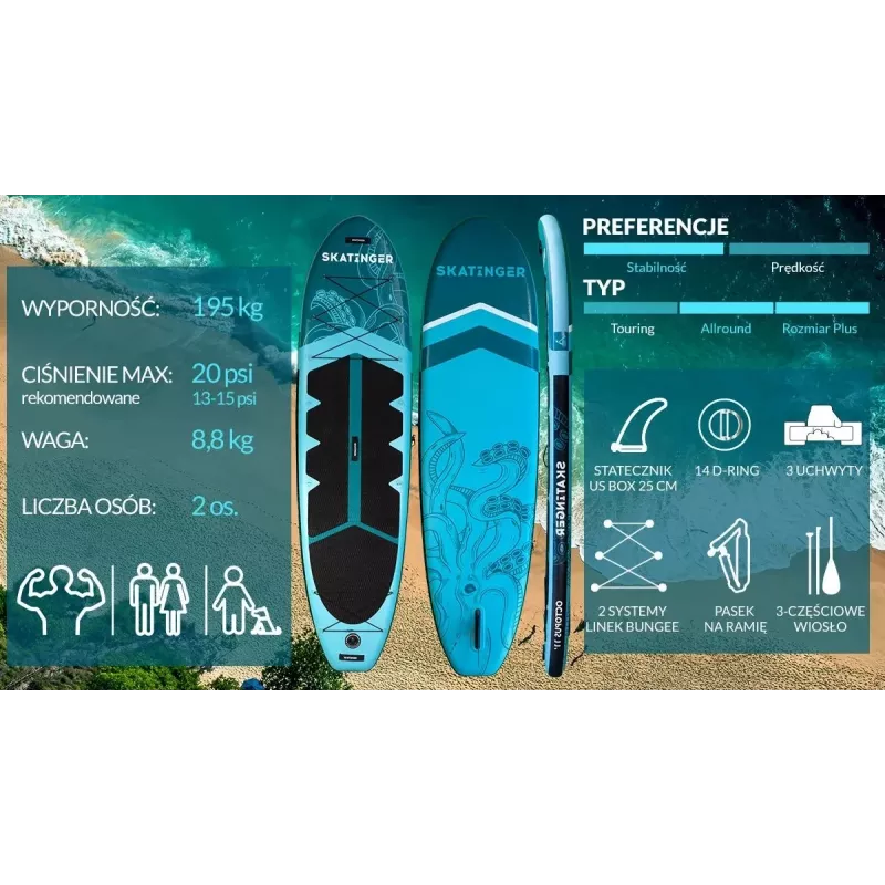 SKT Octopus aufblasbares SUP-Board Allround 335x86x15 cm