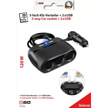 2GO 797256 Universal-Auto-Ladegerät 12/24V 2,4A USB-A Schwarz