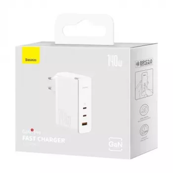 Baseus Travel Charger GaN5 Pro Fast Wall Charger, C+C+U, 140W, Weiß, EU-Stecker (CCGP100202)
