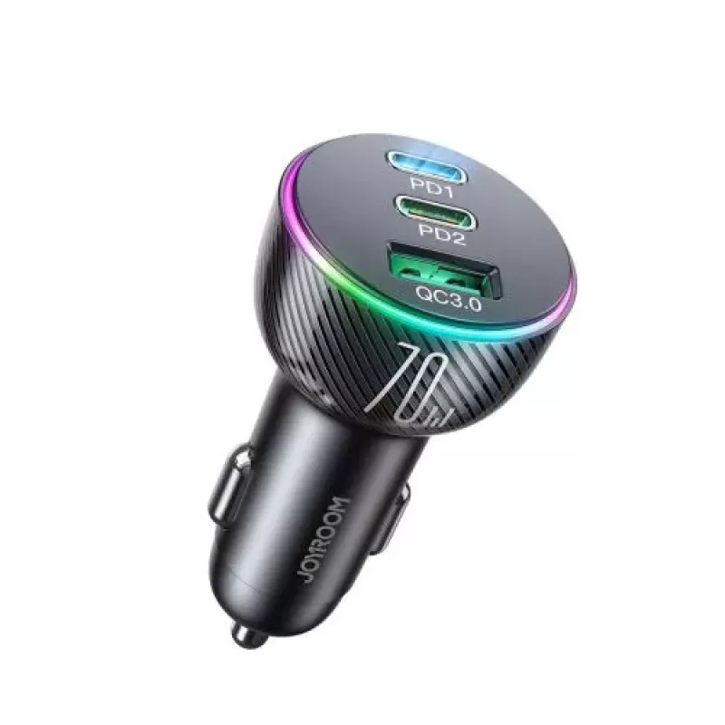 Joyroom 3-in-1 Auto-Ladegerät mit Bluetooth-FM-Transmitter, 70W PD, Schwarz (JR-CL26)