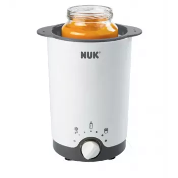 NUK Thermo 3-in-1 Babyflaschen- und Gläschenwärmer mit Dampfheizung, Weiß/Schwarz, 7,6 cm Kammer