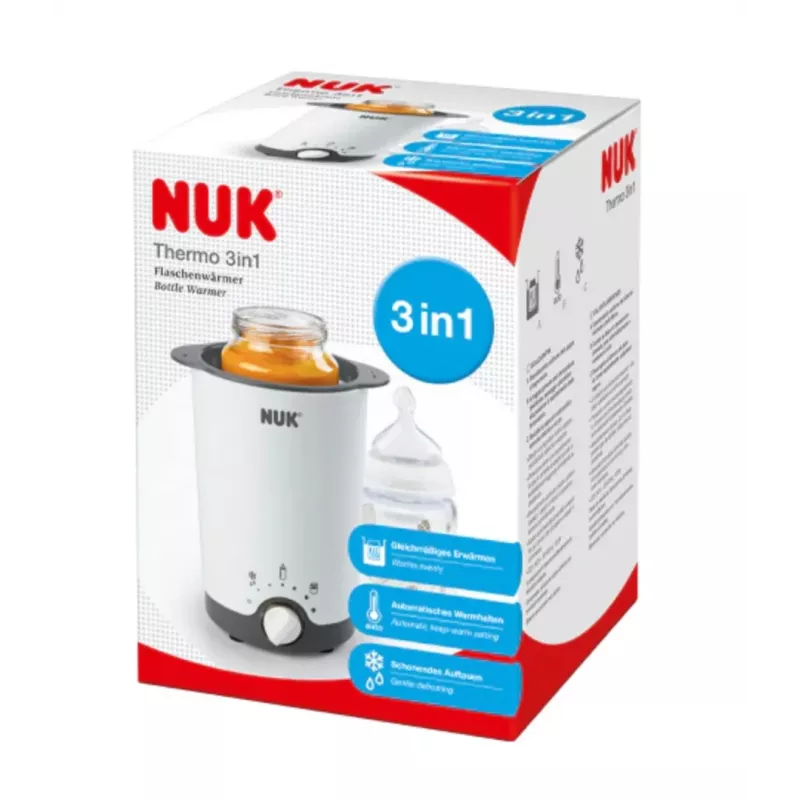NUK Thermo 3-in-1 Babyflaschen- und Gläschenwärmer mit Dampfheizung, Weiß/Schwarz, 7,6 cm Kammer