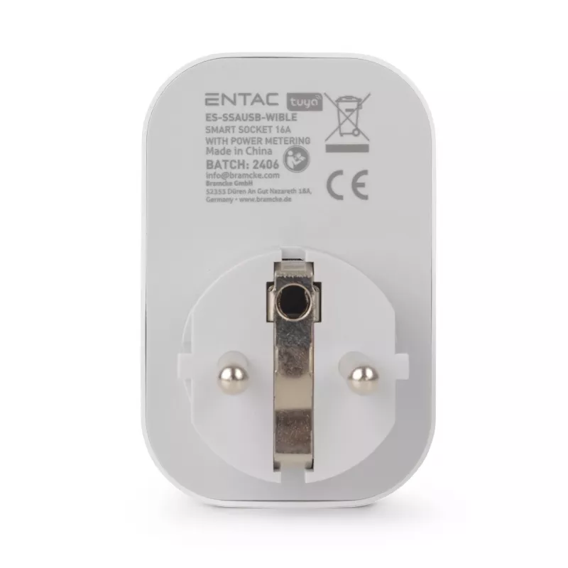 ENTAC Smart WiFi Stecker 1x Schuko mit 2x USB-A und 1x USB-C, Weiß