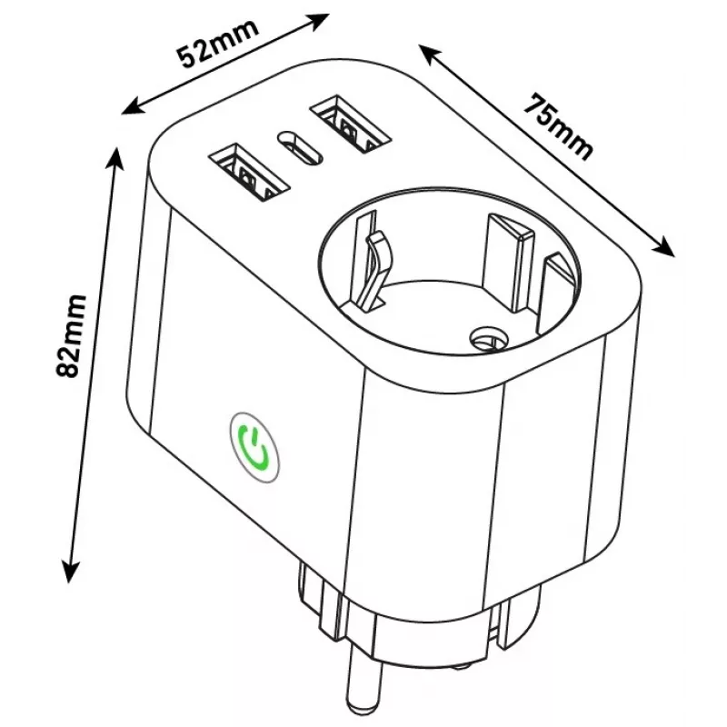 ENTAC Smart WiFi Stecker 1x Schuko mit 2x USB-A und 1x USB-C, Weiß