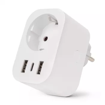 ENTAC Smart WiFi Stecker 1x Schuko mit 2x USB-A und 1x USB-C, Weiß