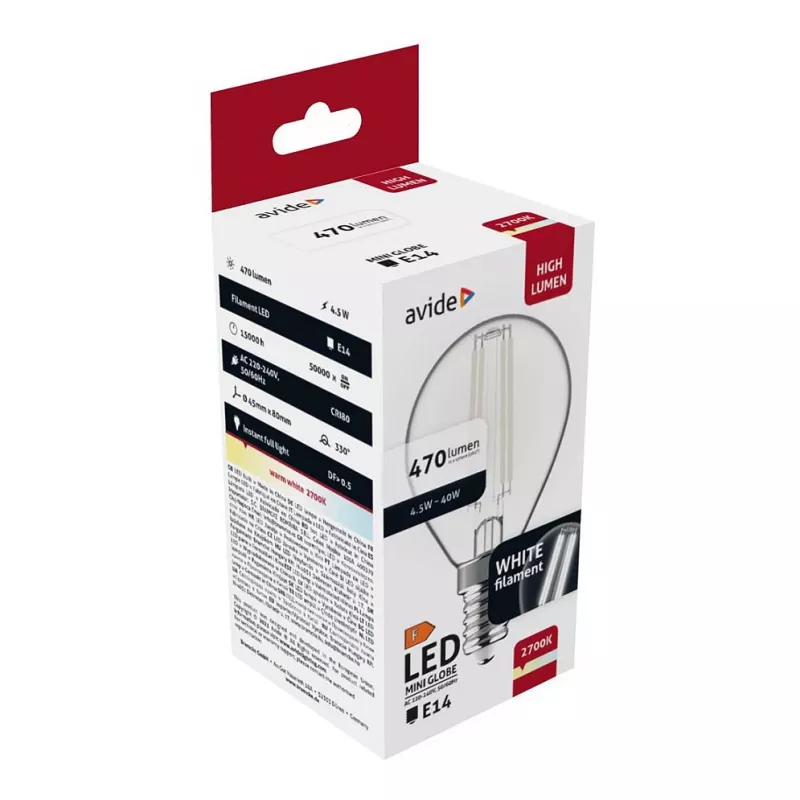 Avide LED Filament Mini Globe Birne 4,5W E14 Warmweiß 2700K