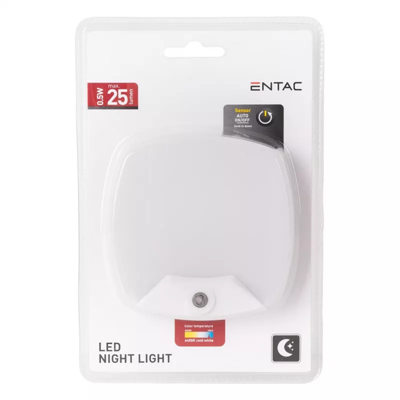 ENTAC Night Light 0.5W Square Cool White with Dusk-to-Dawn Sensor