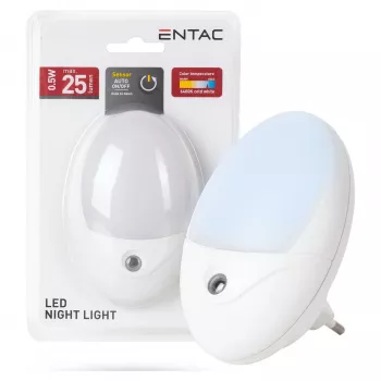 ENTAC Nachtlicht 0,5W Oval Kaltweiß Weiß Dämmerungssensor