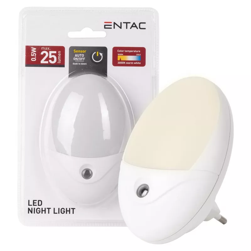 ENTAC LED Nachtlicht 0,5W Oval Warmweiß mit Dämmerungssensor