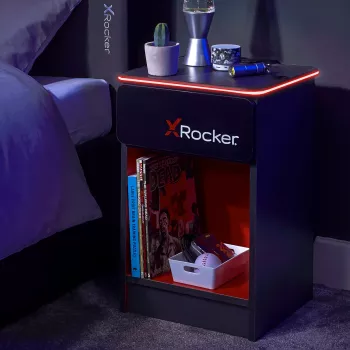 X Rocker Gaming Nightstand mit RGB LED-Beleuchtung, Grau/Rot