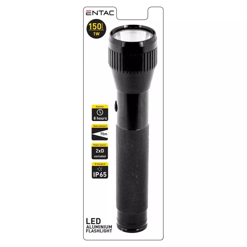 ENTAC EFL-2D-ALU 2D Aluminium Taschenlampe mit Krypton-Glühbirne, 20 Lumen, 60m Reichweite, IPX4, Silber