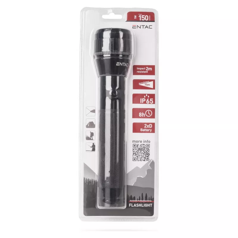 ENTAC EFL-2D-ALU 2D Aluminium Taschenlampe mit Krypton-Glühbirne, 20 Lumen, 60m Reichweite, IPX4, Silber