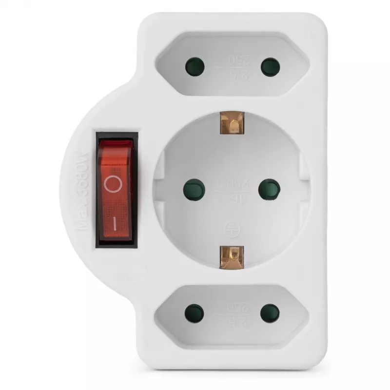 ENTAC Wandsteckdosen-Adapter 2x Euro 1x Schuko mit Schalter Weiß