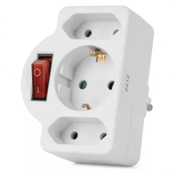 ENTAC Wandsteckdosen-Adapter 2x Euro 1x Schuko mit Schalter Weiß