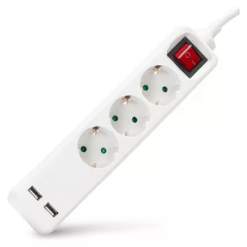 ENTAC Steckdosenleiste 3-fach mit USB 1,5m Schalter Weiß