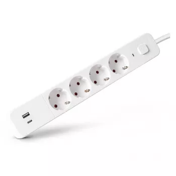 ENTAC Power Strip 4-Way with 1x USB-A & 1x USB-C, 1.5m White