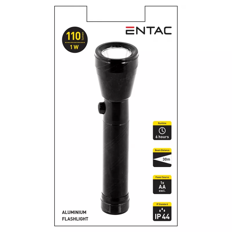 ENTAC 1W LED Taschenlampe Aluminium Schwarz AA Batterie