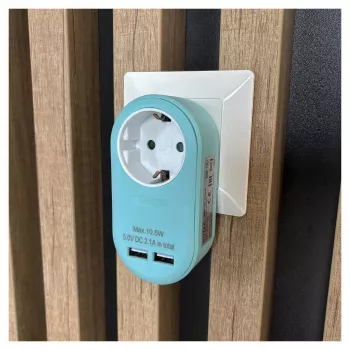 ENTAC Steckdosenadapter mit 2x USB-A Blau