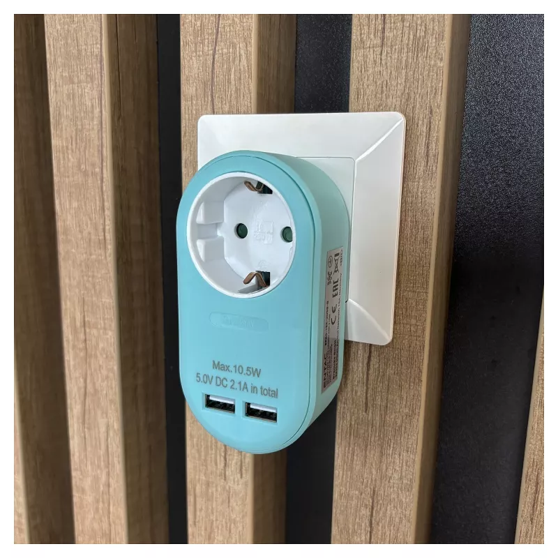 ENTAC Steckdosenadapter mit 2x USB-A Blau