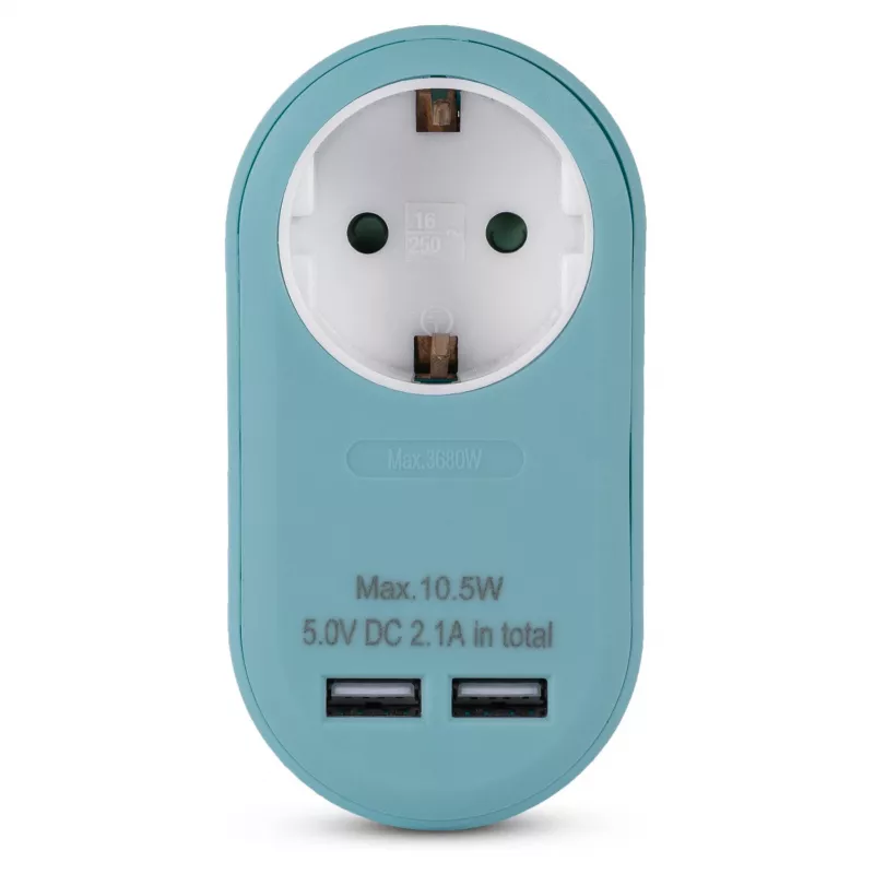ENTAC Steckdosenadapter mit 2x USB-A Blau