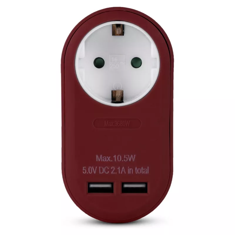 ENTAC Wandsteckdosenadapter mit 2x USB-A Burgunderrot