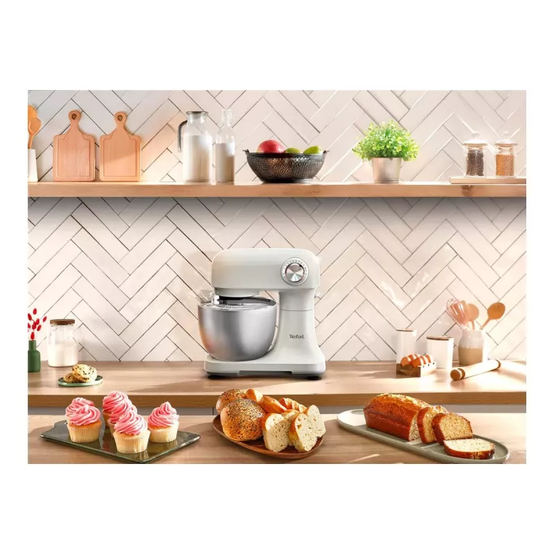 TEFAL QB140AF0 Bake Easy Stand Mixer, 500 W, 12 Gänge, 3,5 L Schüssel, Beige