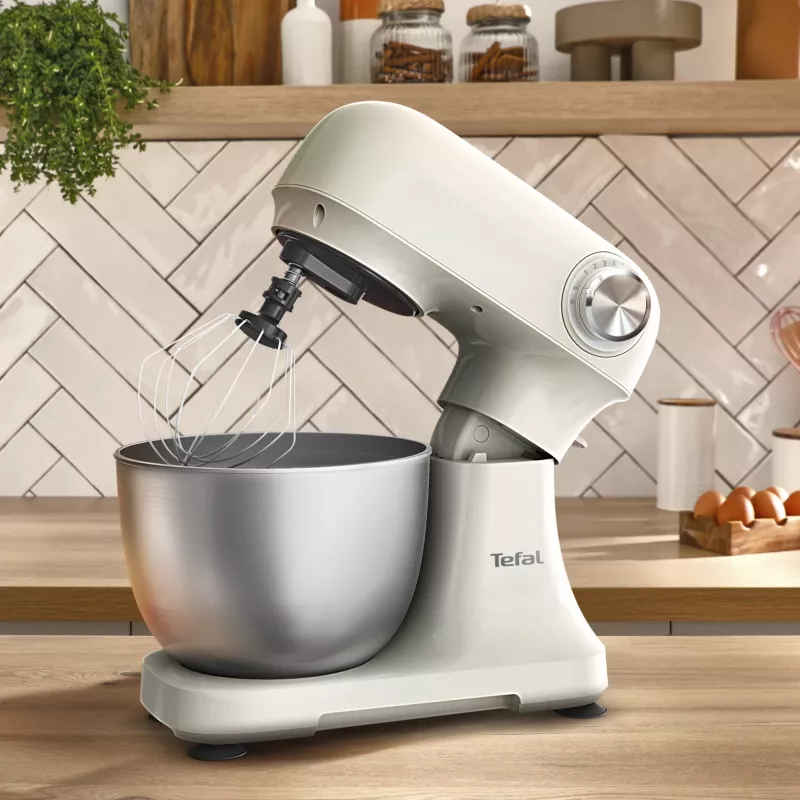 TEFAL QB140AF0 Bake Easy Stand Mixer, 500 W, 12 Gänge, 3,5 L Schüssel, Beige
