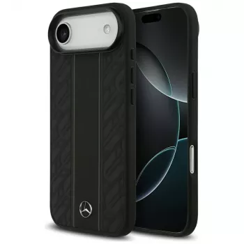 Mercedes-Benz Leder-Hülle mit Laurel Leaves Stripes MagSafe für iPhone Air, Schwarz