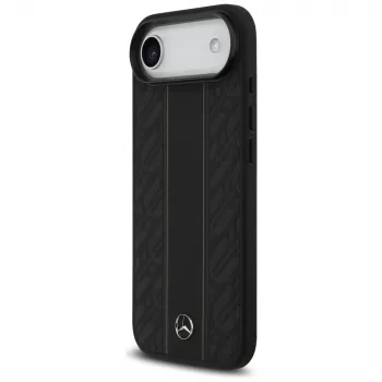 Mercedes-Benz Leder-Hülle mit Laurel Leaves Stripes MagSafe für iPhone Air, Schwarz