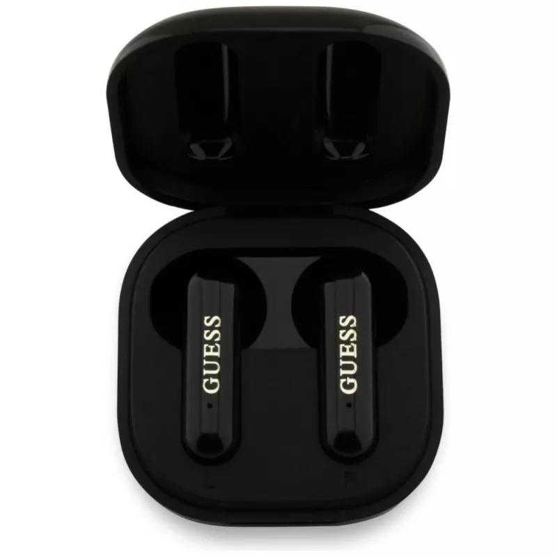Guess 4G Metal Logo True Wireless Stereo Bluetooth Earbuds mit Ladecase (Schwarz)