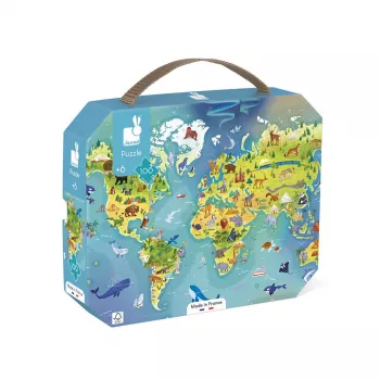 Janod Weltkarte im Koffer 100-teiliges Puzzle