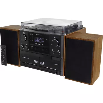 Soundmaster MCD5600BR Stereoanlage mit Plattenspieler, DAB+, FM, Bluetooth, CD, Kassette, USB, 2 x 5 W, Braun