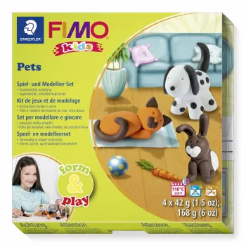 STAEDTLER FIMO Kids Form & Play Pets Modelliermasse-Set, 4 Blöcke, 168g