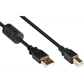 GoodConnections USB 2.0 Kabel USB Typ A auf USB Typ B mit Ferritkern, vergoldet, schwarz, 5m (GC-M0083)