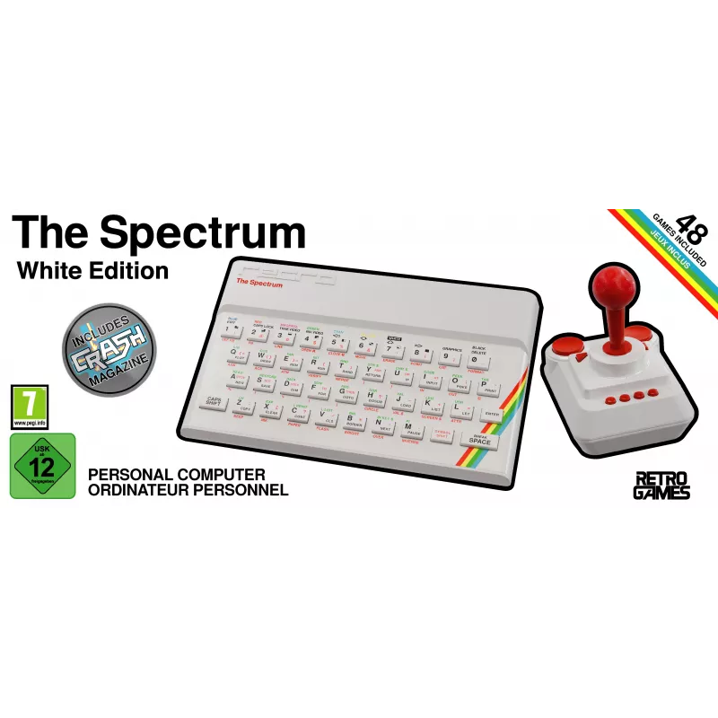 Retro Games The Spectrum White Edition - ZX Spectrum HD-Konsole mit Joystick und über 40 vorinstallierten Spielen