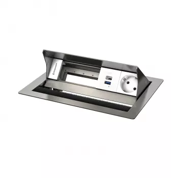 Kindermann CP Standard² VA 4f. Tischanschlussfeld mit 1x Schuko-Steckdose, 1x USB-A-Ladeanschluss, VGA, Audio, Schwarz