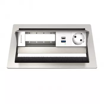 Kindermann CP Standard² VA 4f. Tischanschlussfeld mit 1x Schuko-Steckdose, 1x USB-A-Ladeanschluss, VGA, Audio, Schwarz