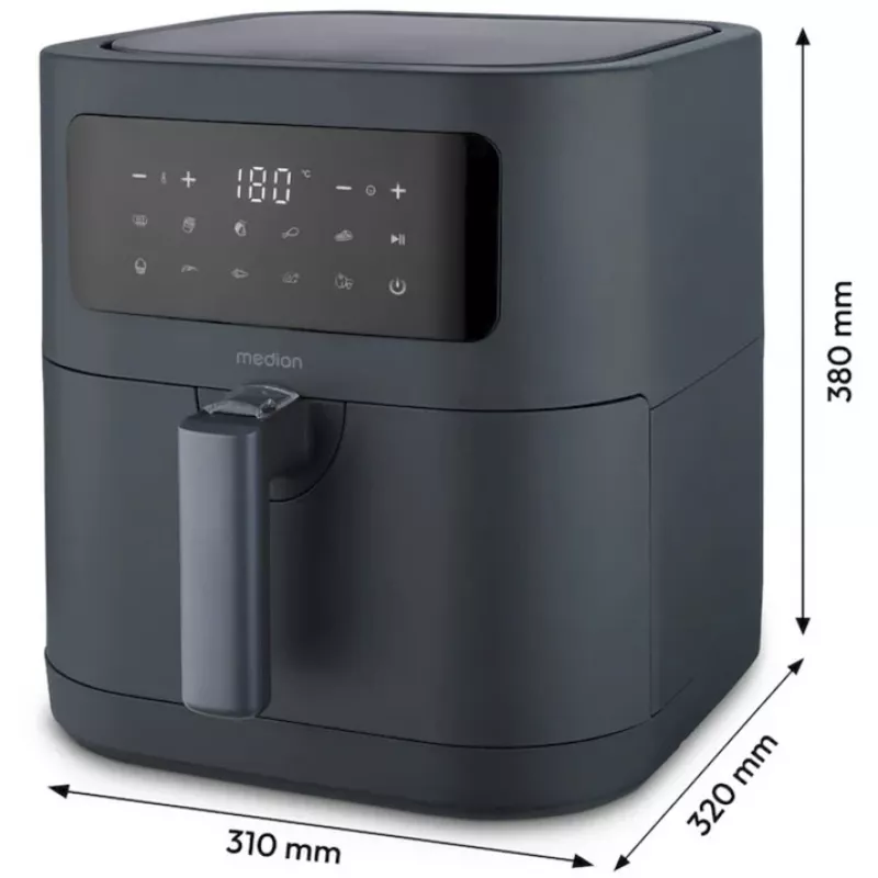 MEDION Life MD 11740 E40 XL Heißluftfritteuse, Grau, 2150 W, 5,2 L Korb