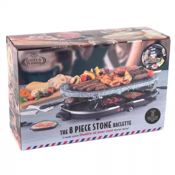 Giles & Posner EK1872GV2VDE Tisch-Stein-Raclette-Grill - 1200W, für 8 Personen, Schwarz/Grau