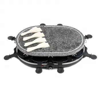 Giles & Posner EK1872GV2VDE Tisch-Stein-Raclette-Grill - 1200W, für 8 Personen, Schwarz/Grau