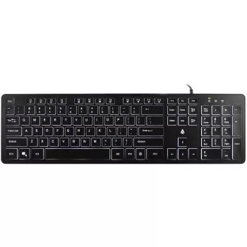 Accura Artesia ACC-K1408 Hinterleuchtete kabelgebundene USB-Membrantastatur, Full-Size QWERTY, mehrfarbige LED, Schwarz