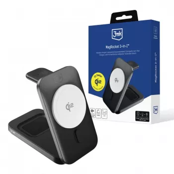 3MK MagRocket 3-in-1 15W MagSafe Kompatible Wireless Charging Station für iPhone, Apple Watch, AirPods - Schwarz
