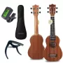 MOZOS GECKO Sopran-Ukulele-Set – Naturholz, 12 Bünde, Nylonsaiten, inkl. Gigbag, Stimmgerät, Plektren, Gurt, Ersatzsaiten, Reinigungstuch