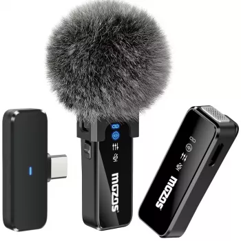 MOZOS MX2-DUAL kabelloses Lavalier-Mikrofon-Set für Smartphones, 2 Mikrofone, 2,4 GHz, USB-C