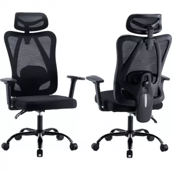 MOZOS ERGO-X Ergonomischer Bürostuhl mit verstellbarer Lendenwirbelstütze und Kopfstütze, Schwarz
